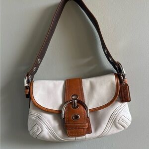 Coach White and Brown Leather Shoulder Bag